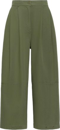 Weekend High-Waisted Olive Green Cropped Pants with Front Pleats and Relaxed Fit