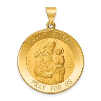 Diamond2Deal 14k Yellow Gold and Satin Hollow Large St Joseph Medal Round Pendant
