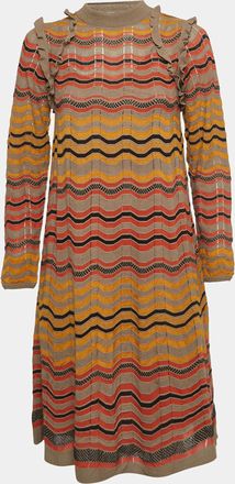 M Missoni Multicolor Patterned Knit Ruffled Midi Dress