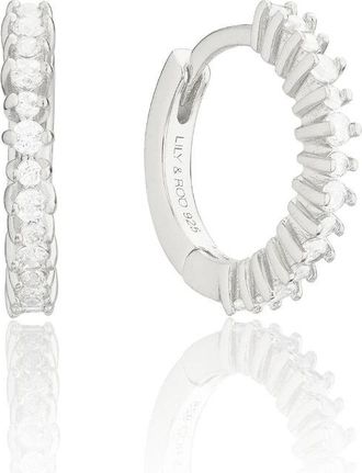 Lily & Roo Silver Diamond Style Thin Huggie Hoop Earrings