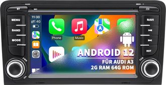 OEM Autorradio Para Audi A3 S3 8p Rs3 2003-2012, Sistema Android 12 4g+64g Con Carplay Y Android Auto, Pantalla T&aacute;ctil De 7, Compatible Con Navegaci&oacute;n Gps