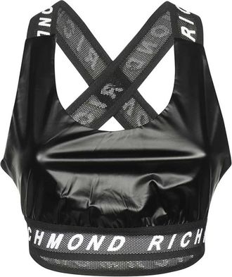 John Richmond Logo Gestreept Top - Dames - Tops zonder mouwen - Zwart - XS - Polyester - Tops
