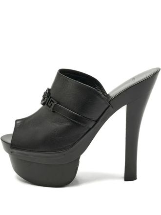 Versace Medusa leather platform sandals - women - Calf Leather/Calf Leather/Wood/Rubber - 39 - Black