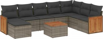 vidaXL Set De Muebles De Jard&iacute;n 9 Pzas Y Cojines Rat&aacute;n Sint&eacute;tico Gris Vidaxl