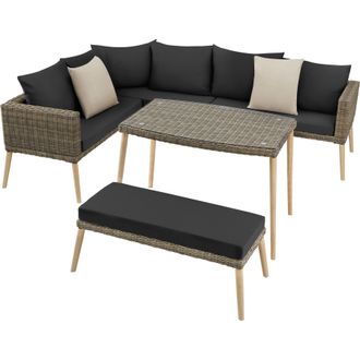 TecTake Rattan lounge set with aluminum frame, Pula in Natural | Size: 4 Person