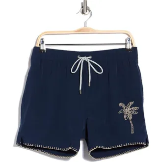 Vintage Summer Swimwear Embroidered Palm Volley Swim Shorts in Navy at Nordstrom Rack, Size Xx-Large