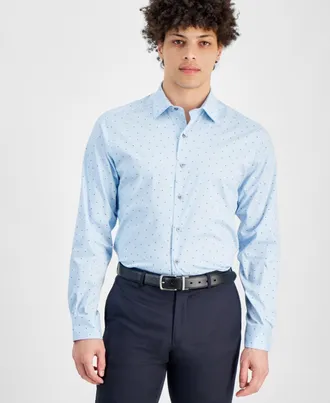 Alfani Dress Shirt Mens Blue Slim-Fit Formal Button Up FTS148