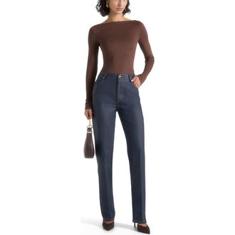 Mani&egrave;re De Voir Jana Wax Effect Denim Boyfriend Jeans in Indigo at Nordstrom, Size 6