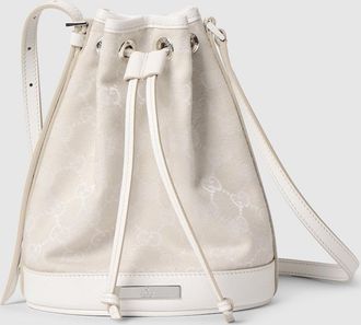 Gucci Mini Bucket Bag With Gucci Plaque, White, GG Canvas