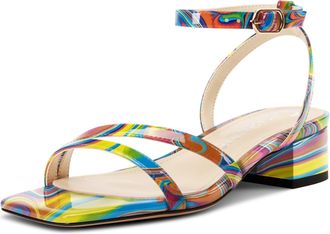 Castamere Womens Low Chunky Block Heel Square Toe Ankle Strap Sandals Dress Wedding Party Shoes 3.5 CM Heels Colorful Graffiti 6.5 UK