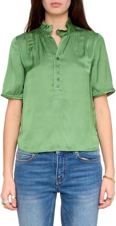 Zadig&Voltaire Topher Ruffle Neck Satin Popover Top in Verveine at Nordstrom, Size X-Small Regular