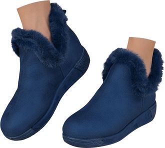 Generic Slip On Snow Boots Women Fur Lined Thermal Winter Booties Flat Slip On Chelsea Boots Solid Classic Ankle Boot Warm Round Toe Hiking Boot Non-Slip Shor