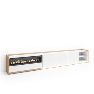 Skraut Home Skraut Home - Mueble Tv, Televisi&oacute;n, Muebles De Sal&oacute;n, Almacenaje, 310x37x50cm, Para Tv Hasta 80, Chimenea El&eacute;ctrica, Led, Estilo Moderno, Blanco Y Ro