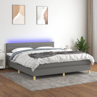 vidaXL Vidaxl - Cama Box Spring Con Colch&oacute;n Y Led Tela Gris Oscuro 180x200 Cm