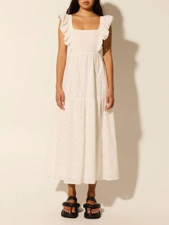 Kivari Clove Midi Dress In White Broiderie