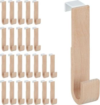 Relaxdays Relaxdays Set of 25 Door Hooks, Wood & Iron, for Jackets, Towels, Hallway Coat Hook, HWD: 13 x 2.5 x 6 cm, White/Natural