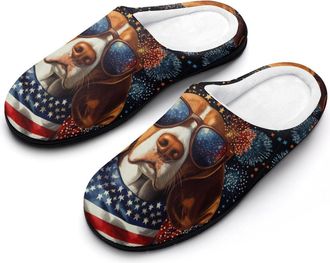 Generic Beagle Dog 4th of July Funny Mens Cotton Slippers Soft Non-Slip Rubber Sole House Slipper Indoor Outdoor