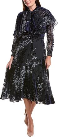 Teri Jon by Rickie Freeman Teri Jon By Rickie Freeman Floral Velvet Dress Tie-Neck Cape Dress