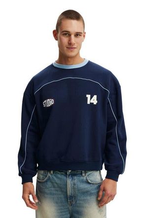 Cotton On Mens Box Fit Graphic Crew Sweater in Indigo Studiio 14 at Nordstrom, Size Xx-Large