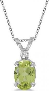 Allurez Oval Peridot and Diamond Solitaire Pendant 14K White Gold (0.93ct)