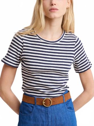 Hartford Teofila Striped Short Sleeve Tee In Navy/ecru