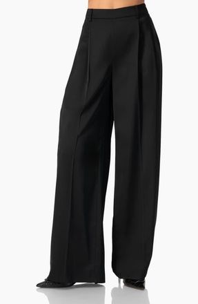 Ivonne Satin Wide Leg Tailored Pants in Black at Nordstrom, Size 10