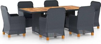 vidaXL Set Comedor Jard&iacute;n 7 Pzas Cojines Rat&aacute;n Sint&eacute;tico Gris Oscuro Vidaxl
