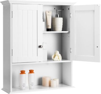 Costway Costway - Armario De Ba&ntilde;o De Pared, Armario De Madera Suspendido Con Puertas Y Estantes, Estante Ajustable, 60 X 19 X 71 Cm, Para Ba&ntilde;o, Cocina, Dormit