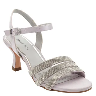 David Tate Trio Sandals Womens Silver Satin Embellished Spool Heel ZOGG3789