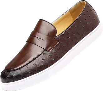 Generic Mens Slip On Loafers White Sole Driving Shoes Fashion Casual Leather Shoes Comfortable Mens Footwear for Daily Wear(Brown,10.5)