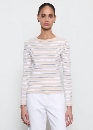 Enza Costa Classic Cotton Stripe Long Sleeve Tee In Wheat/white