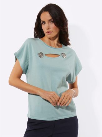 Cr&eacute;ation L Kurzarmpullover CREATION L Pullover, Damen, Gr. 36, kalkmint, 50% Viskose, 25% Polyester, 25% Polyamid, unifarben, Pullover Kurzarmpullover