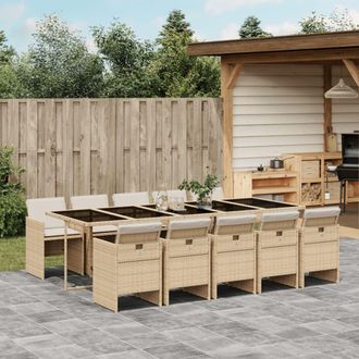 vidaXL Set Comedor De Jard&iacute;n 11 Pzas Con Cojines Rat&aacute;n Sint&eacute;tico Beige Vidaxl
