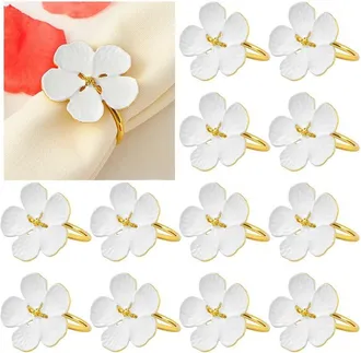 OEM Juego De 12 Servilleteros De Metal Con Estampado Floral Blanco Y Dorado, Ideales Para Bodas Y Cumplea&ntilde;os