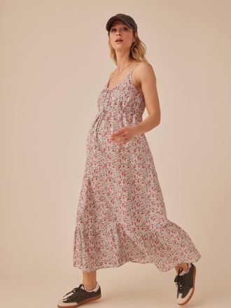 Envie de Fraise Robe grossesse &agrave; bretelles motifs fleurs ENVIE DE FRAISE &eacute;cru