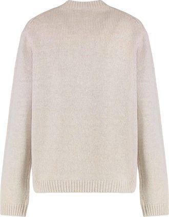 Maison Kitsun&eacute; Womens Round-Neck Wool Sweater With Fox Motif Sand