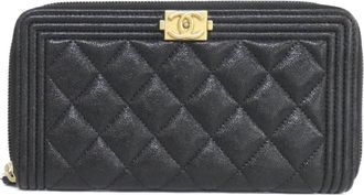 Chanel Black Grained Calfskin Long Wallet (Bi-Fold) (Pre-Owned)