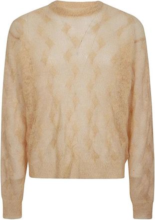 St&uuml;ssy Losse gebreide trui met kruis kabelpatroon - Dames - Ronde hals truien - Beige - XL - Truien & Vesten