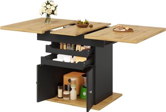 STILVORA Mesa De Comedor Para 4 A 6 Personas Con 2 Cajones Y 1 Armario Extensible En Mdf 110-140x80x76 Cm Negro