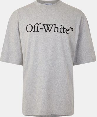 Off-white Mens Off White Bkish Lettering Regular Fit T-Shirt in Grey/Black - Size Medium