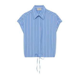 Roy Rogers Shirts, female, Blue, Size: XS Striped Cotton Poplin Shirt