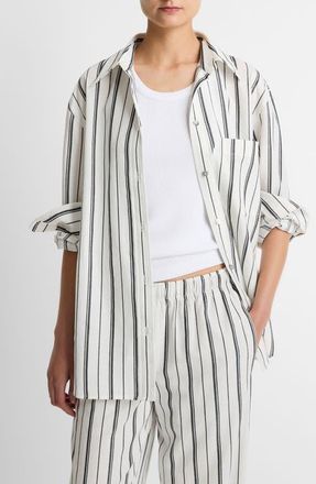 Vince Stripe Oversize Button-Up Shirt in White/Black at Nordstrom, Size Large