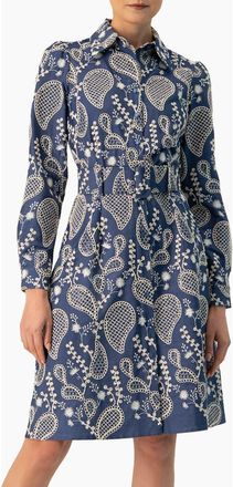 Ivonne Long Sleeve A-Line Dress with Floral Embroidery in Blue at Nordstrom, Size 10