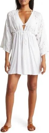 Boho Me Eyelet Tie Front Cover-Up Dress in White at Nordstrom Rack, Size Medium