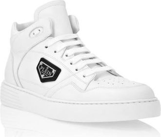 Philipp Plein Nappa Leather Mid Top Sneakers Unisex in White at Nordstrom, Size 39
