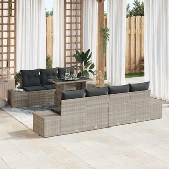 vidaXL Conjunto De Sof&aacute; De Jard&iacute;n 8 Pcs Marr&oacute;n Claro, Gris Oscuro Vidaxl