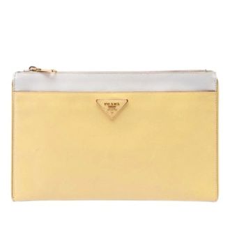 Prada Pre-owned Saffiano Clutch - Dames - Pre-owned - Geel - Maat: ONE Size Leer