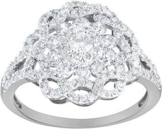 LuvMyJewelry Caeloria 0.95 Cts Natural Diamond Floral Cluster 14K Gold Ring in 14K White Gold at Nordstrom, Size 7
