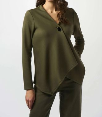 Joseph Ribkoff Scuba Jersey Trapeze Jacket In Khaki