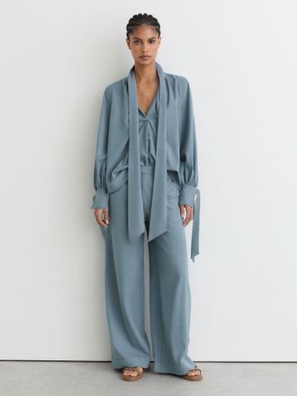 Reiss Light Blue Denim-look Wide-leg Trousers, 08R